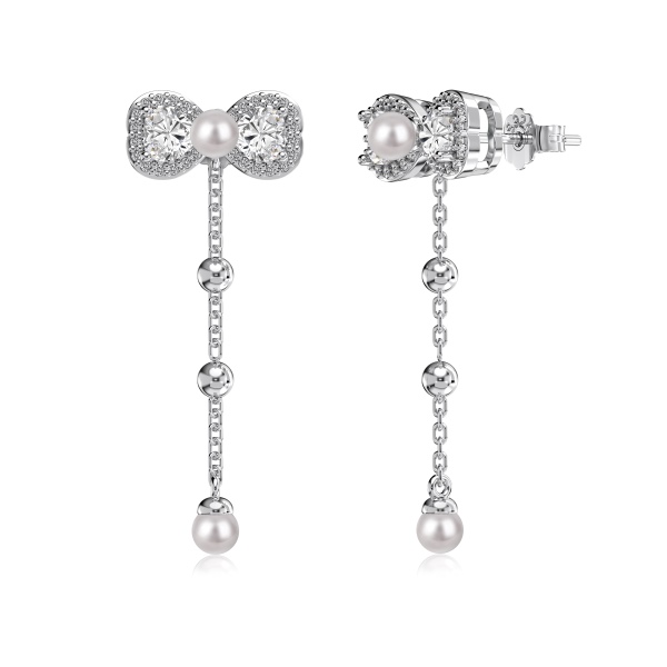 S925纯银珍珠贝珠心形蝴蝶结小众设计精致少女戒指项链耳钉时尚百搭优雅气质耳钉耳饰DY180040