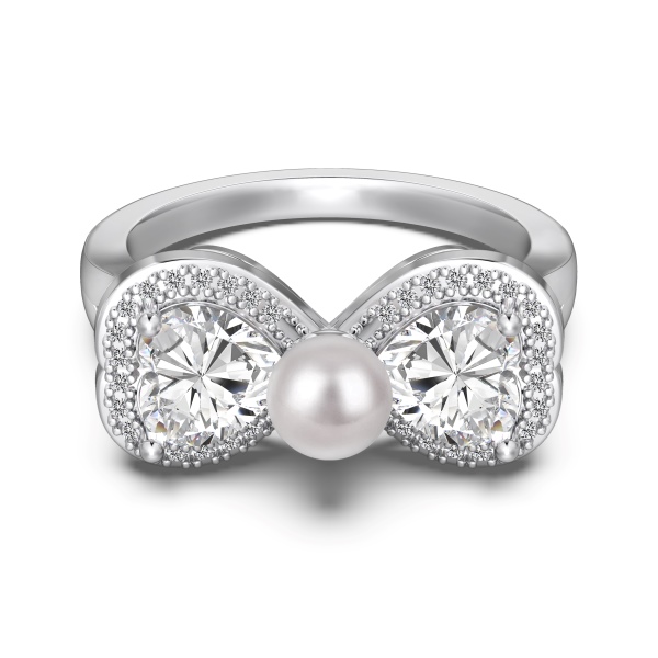 S925纯银珍珠贝珠心形蝴蝶结小众设计精致少女戒指项链耳钉时尚百搭优雅气质戒指DY180040