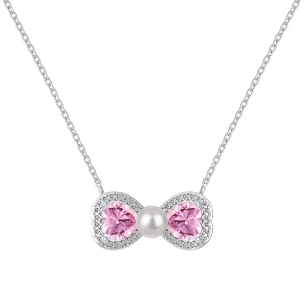 S925纯银珍珠贝珠心形蝴蝶结小众设计精致少女戒指项链耳钉时尚百搭优雅气质项链DY180040