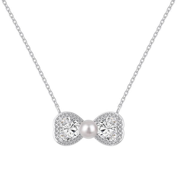 S925纯银珍珠贝珠心形蝴蝶结小众设计精致少女戒指项链耳钉时尚百搭优雅气质项链DY180040