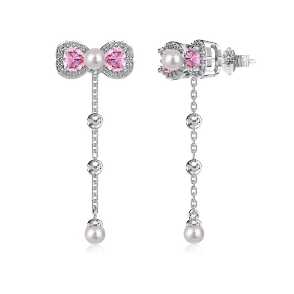 S925纯银珍珠贝珠心形蝴蝶结小众设计精致少女戒指项链耳钉时尚百搭优雅气质耳钉耳饰DY180040