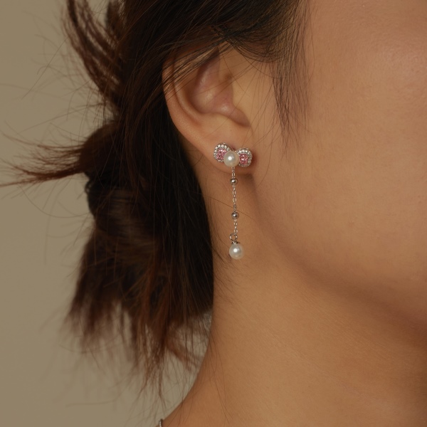 S925纯银珍珠贝珠心形蝴蝶结小众设计精致少女戒指项链耳钉时尚百搭优雅气质耳钉耳饰DY180040