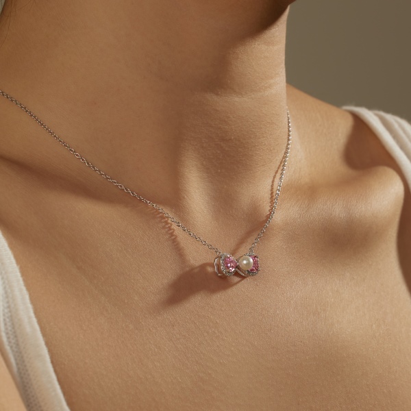 S925纯银珍珠贝珠心形蝴蝶结小众设计精致少女戒指项链耳钉时尚百搭优雅气质项链DY180040