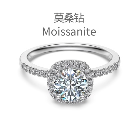 「莫桑钻 Moissanite 系列」跨境爆款S925纯银莫桑钻主石戒指女奢华方形端庄大气排钻戒指