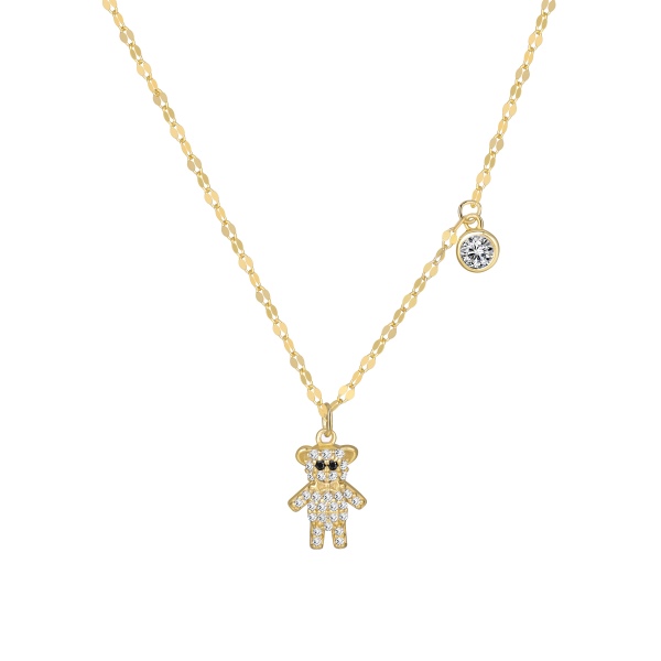 S925纯银小熊满钻圆锆项链