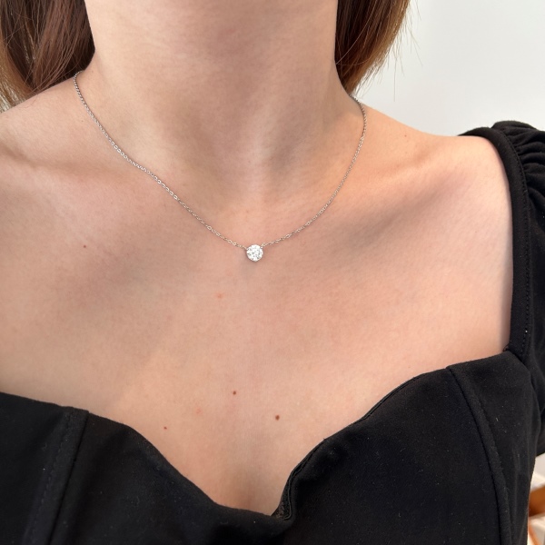 「莫桑钻 Moissanite 系列」银S925莫桑钻主石镶嵌圆锆单钻吊坠设计小众时尚精致百搭日常项链