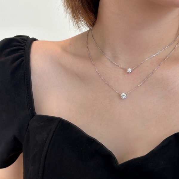 「莫桑钻 Moissanite 系列」银S925莫桑钻主石镶嵌圆锆单钻吊坠设计小众时尚精致百搭日常项链