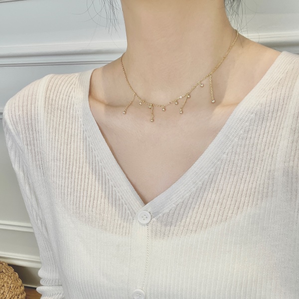 S925纯银圆珠流苏项链