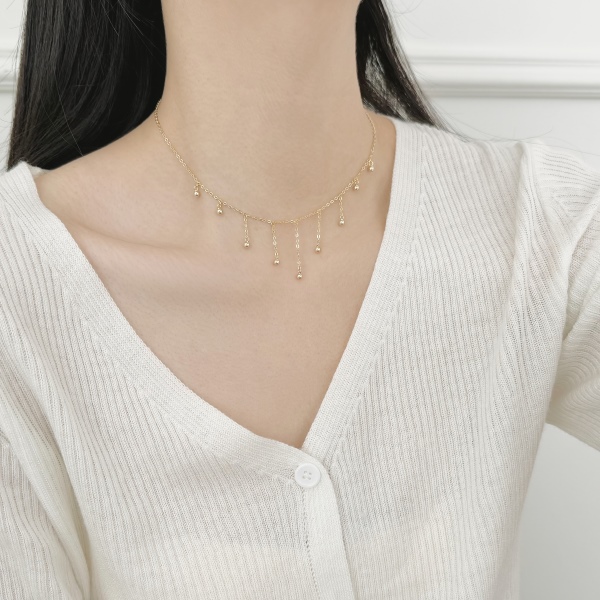 S925纯银圆珠流苏项链