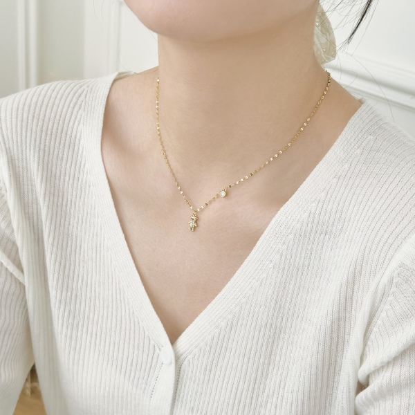 S925纯银小熊满钻圆锆项链