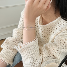 S925纯银彩色圆形锆石个性轻奢百搭双层手链