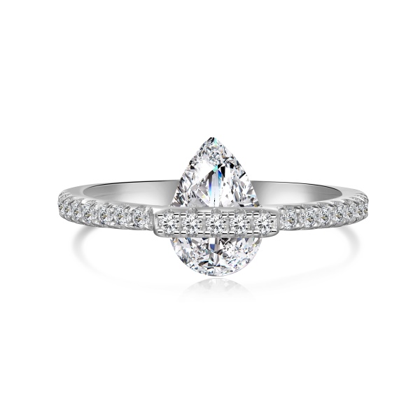 S925纯银水滴锆石爆闪轻奢梨形戒指