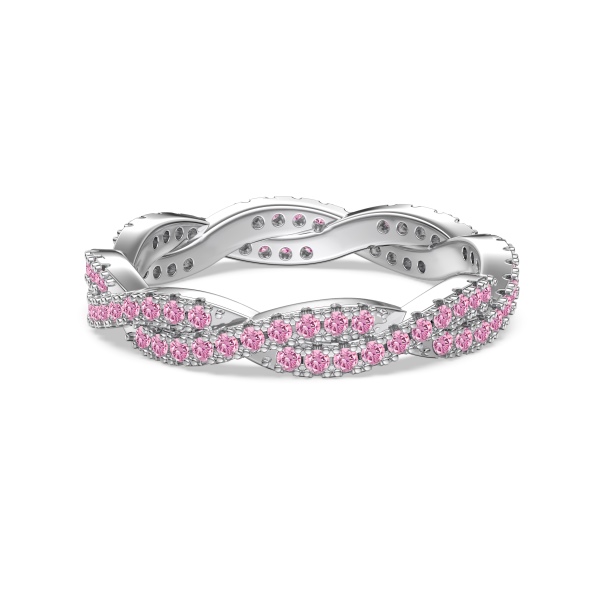 欧美爆款S925纯银交叉粉色满钻排钻戒指色彩甜美百搭个性时尚风婚戒