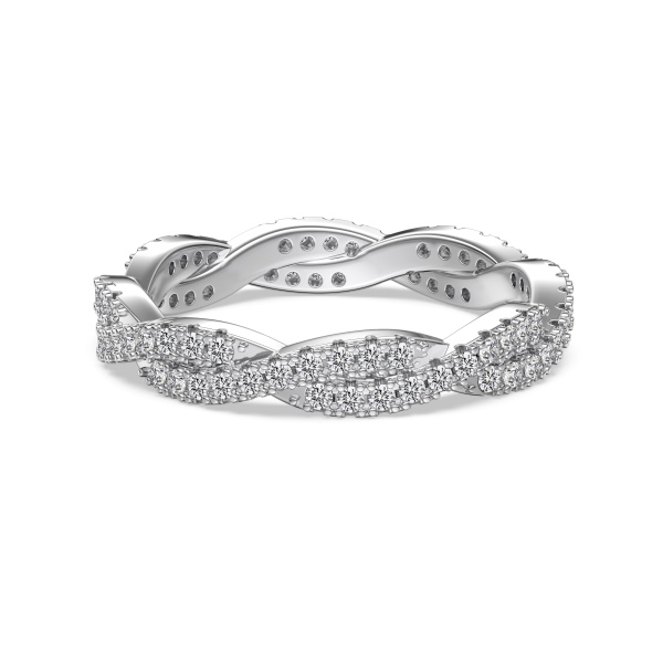 欧美爆款S925纯银交叉白色满钻排钻戒指色彩甜美百搭个性时尚闪耀婚戒