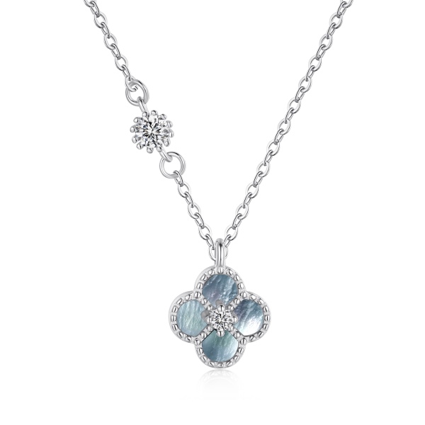 S925纯银四叶草白贝母带珠光版项链女小众轻奢锁骨链ins风白色玛瑙锆石