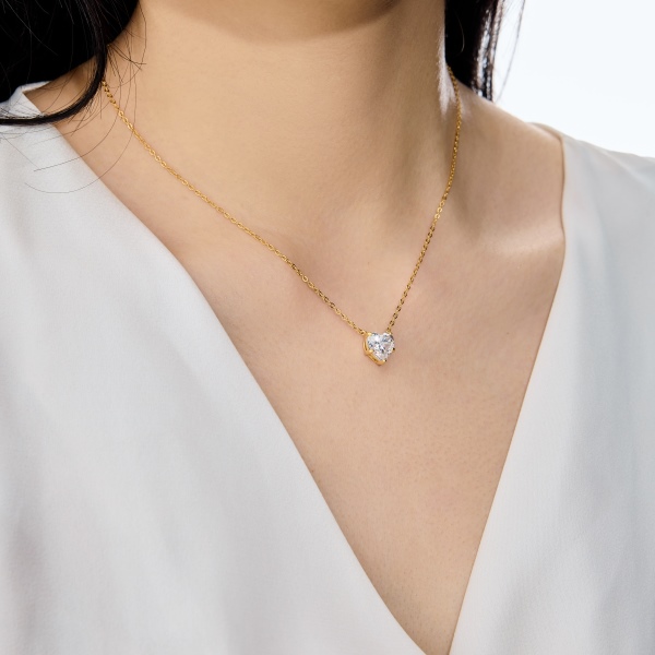 银S925白色心形爱心单钻吊坠精致时尚简约参数化项链