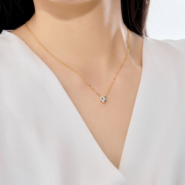 银S925白色心形爱心单钻吊坠精致时尚简约参数化项链