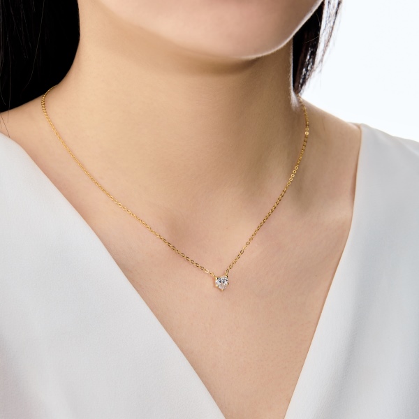 银S925白色心形爱心单钻吊坠精致时尚简约参数化项链