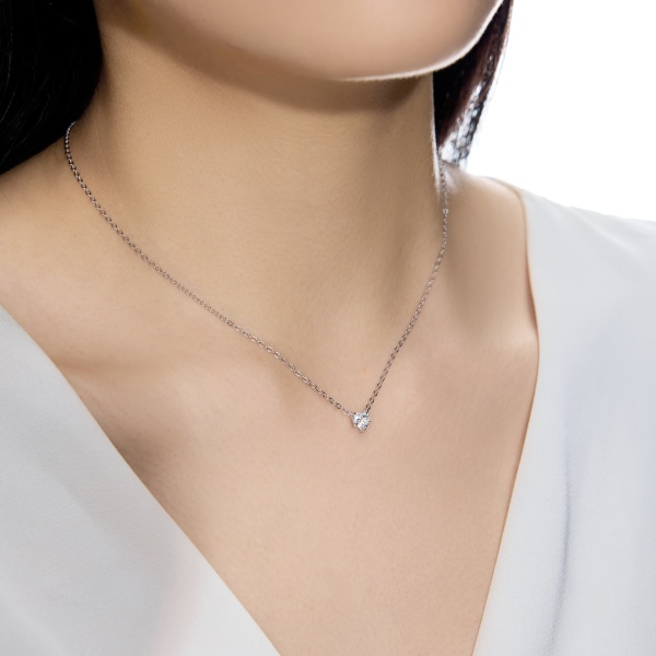 银S925白色心形爱心单钻吊坠精致时尚简约参数化项链