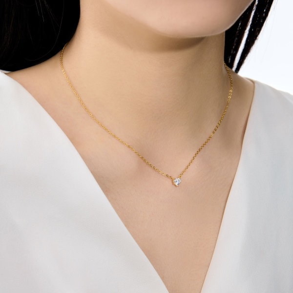 银S925白色心形爱心单钻吊坠精致时尚简约参数化项链