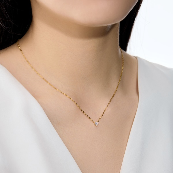 银S925白色心形爱心单钻吊坠精致时尚简约参数化项链