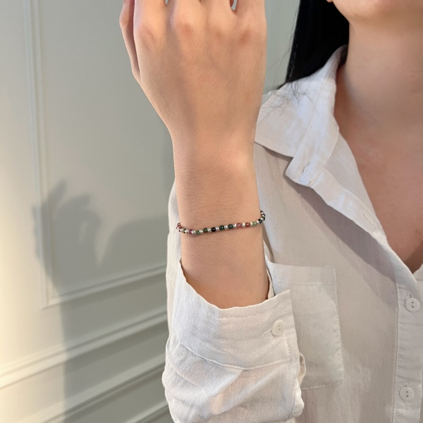 S925纯银天然碧玺女韩国ins小众设计彩色手链