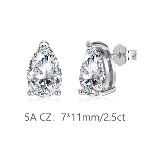 银S925白色水滴梨形单钻精致小巧时尚参数化耳钉