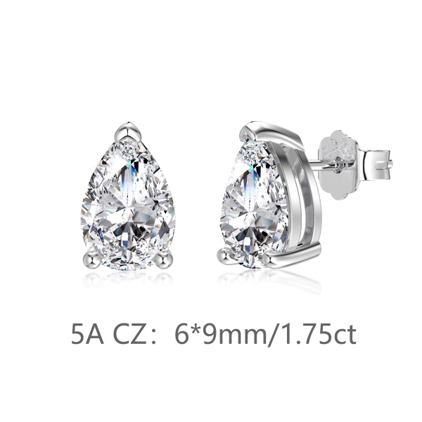 银S925白色水滴梨形单钻精致小巧时尚参数化耳钉