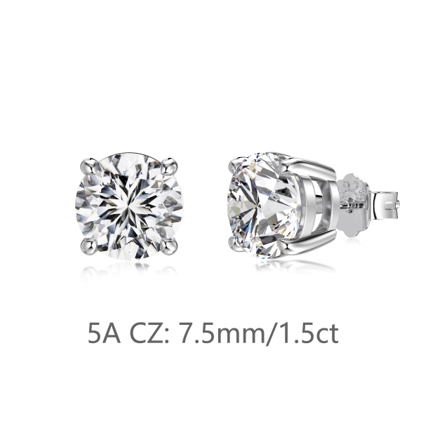 银S925白色圆形单钻精致小巧时尚参数化耳钉