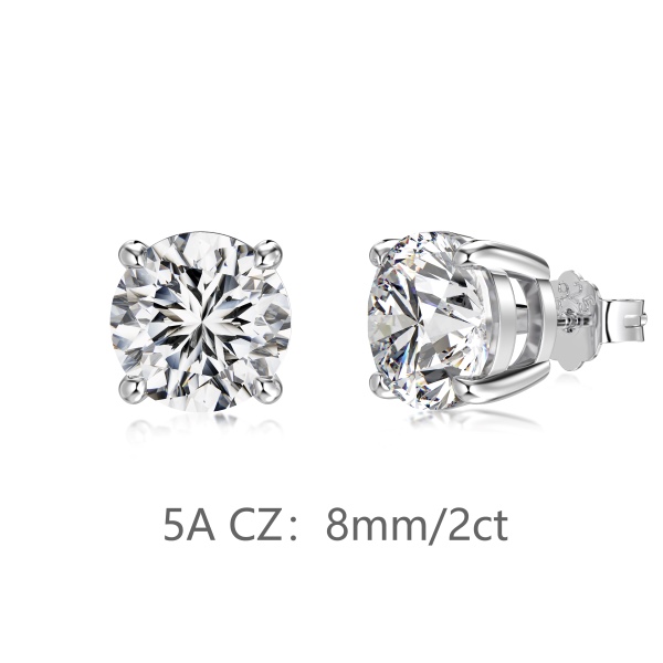 银S925白色圆形单钻精致小巧时尚参数化耳钉