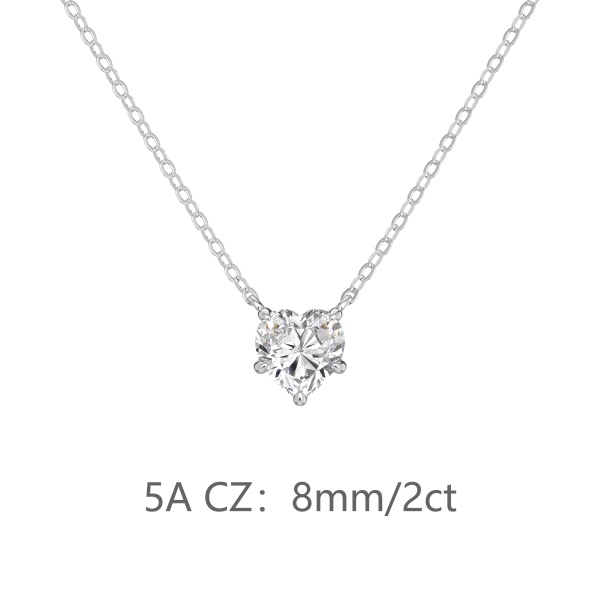 银S925白色心形爱心单钻吊坠精致时尚简约参数化项链