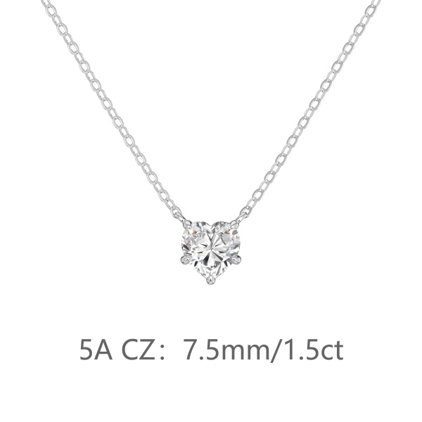 银S925白色心形爱心单钻吊坠精致时尚简约参数化项链