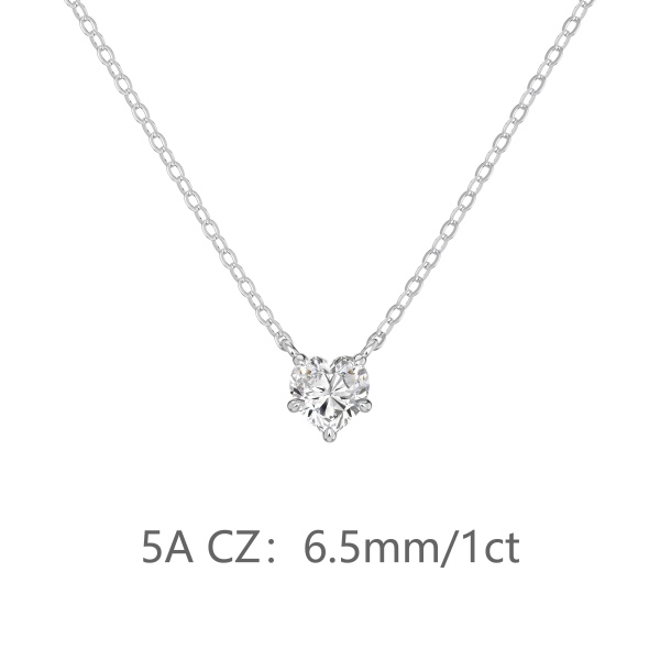 银S925白色心形爱心单钻吊坠精致时尚简约参数化项链