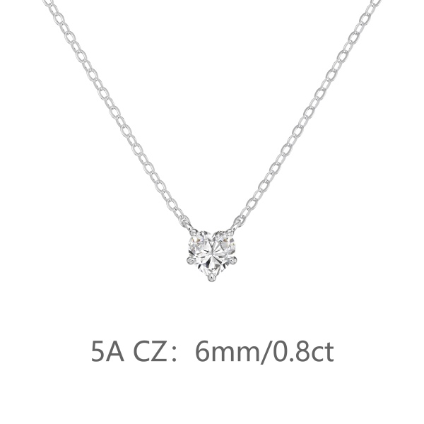 银S925白色心形爱心单钻吊坠精致时尚简约参数化项链