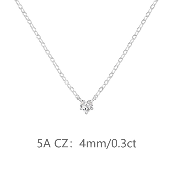 银S925白色心形爱心单钻吊坠精致时尚简约参数化项链