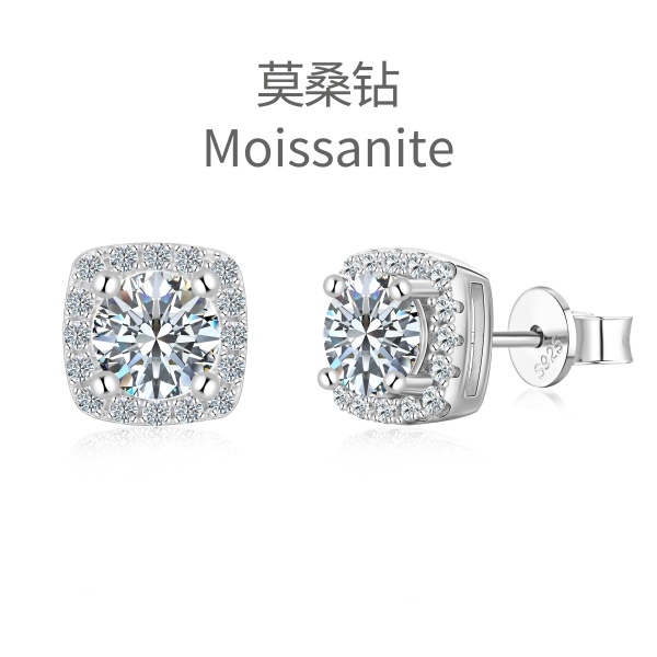 「莫桑钻 Moissanite 系列」「生辰石 BIRTHSTONES 系列」跨境爆款S925纯银经典款柱镶圆形主石满钻耳钉潮流群镶钻闪耀耳饰