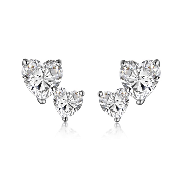 「莫桑钻 Moissanite 系列」心形跨境爆款S925纯银莫桑钻爪镶闪闪大小两个心形指环经典公主精美气质轻奢耳钉