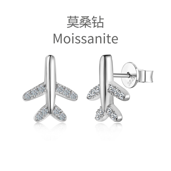 「莫桑钻 Moissanite 系列」S925纯银白色莫桑钻镶嵌小众时尚精致飞机耳钉