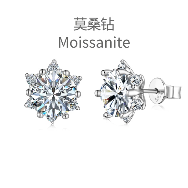 「莫桑钻 Moissanite 系列」「格调 Stylish 系列」S925纯银白色圆锆镶嵌太阳花设计简约时尚小众耳钉