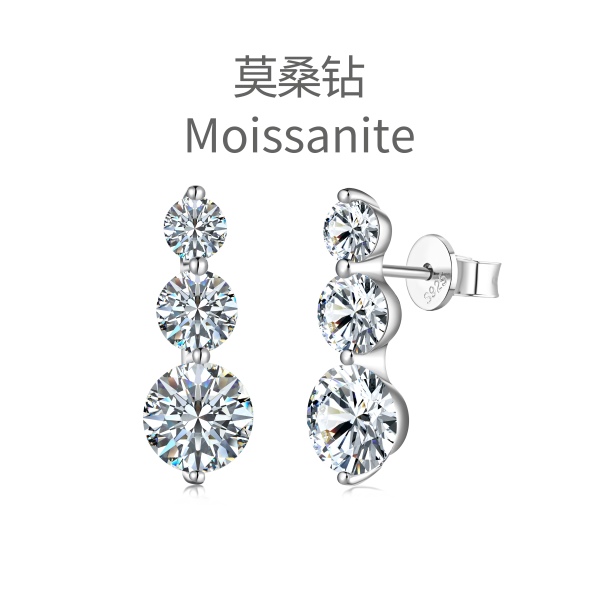「莫桑钻 Moissanite 系列」「格调 Stylish 系列」S925纯银白色圆锆圆形从小到大排列一字型设计简约时尚小众耳钉