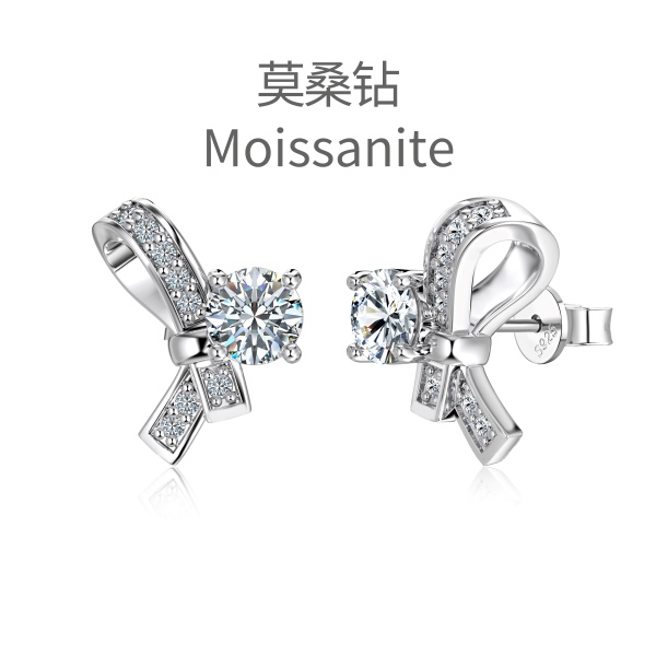 「莫桑钻 Moissanite 系列」S925纯银莫桑钻满钻蝴蝶结耳钉