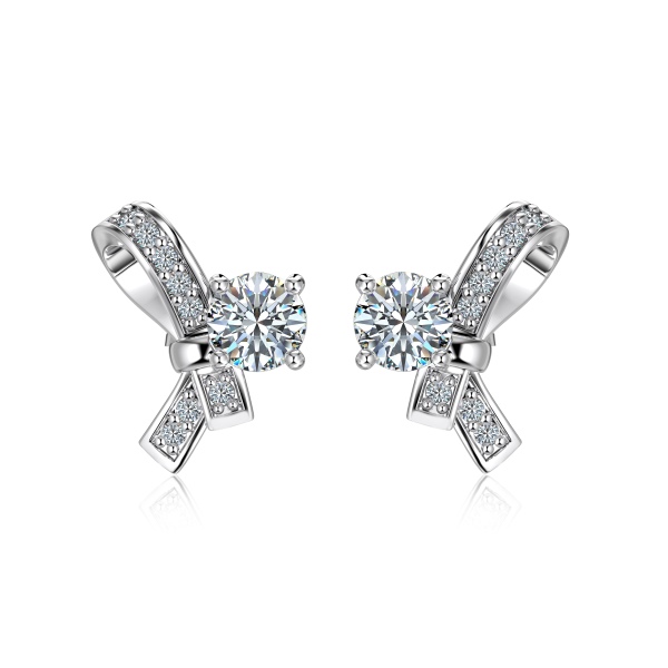 「莫桑钻 Moissanite 系列」S925纯银莫桑钻满钻蝴蝶结耳钉
