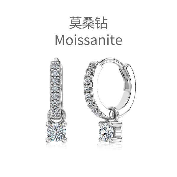 「莫桑钻 Moissanite 系列」「耳畔 Side Sonnet 系列」S925纯银白色莫桑钻镶嵌精致耳圈设计小巧百搭耳环