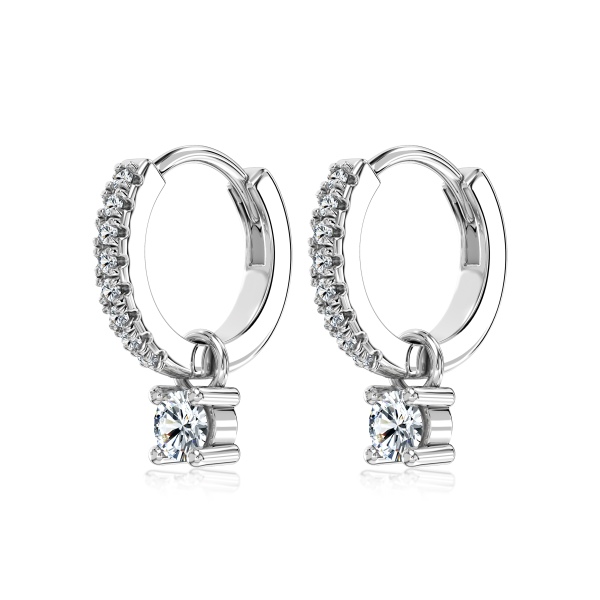 「莫桑钻 Moissanite 系列」「耳畔 Side Sonnet 系列」S925纯银白色莫桑钻镶嵌精致耳圈设计小巧百搭耳环