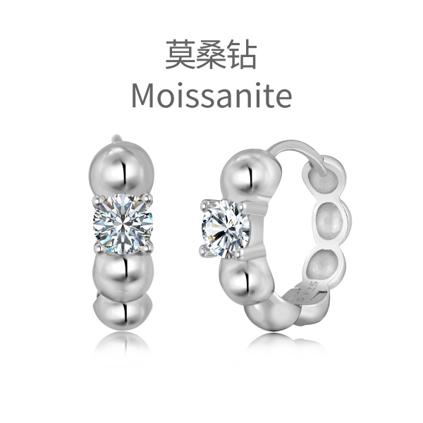 「莫桑钻 Moissanite 系列」S925纯银米粒豆豆光面泡泡日常通勤耳环