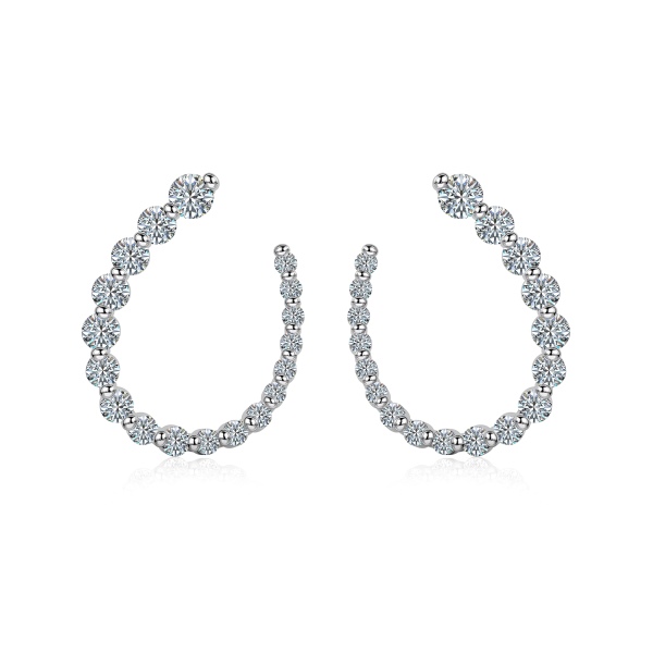 「莫桑钻 Moissanite 系列」「星落 Starfall 系列」银S925白色莫桑钻镶嵌满钻排列U型小众设计时尚百搭耳环