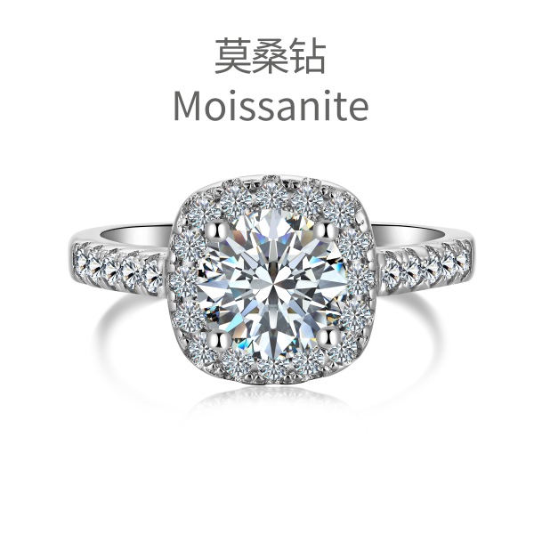 「莫桑钻 Moissanite 系列」欧美爆款S925纯银戒指奢华群镶圆形主石圆包四爪闪耀气质百搭戒指