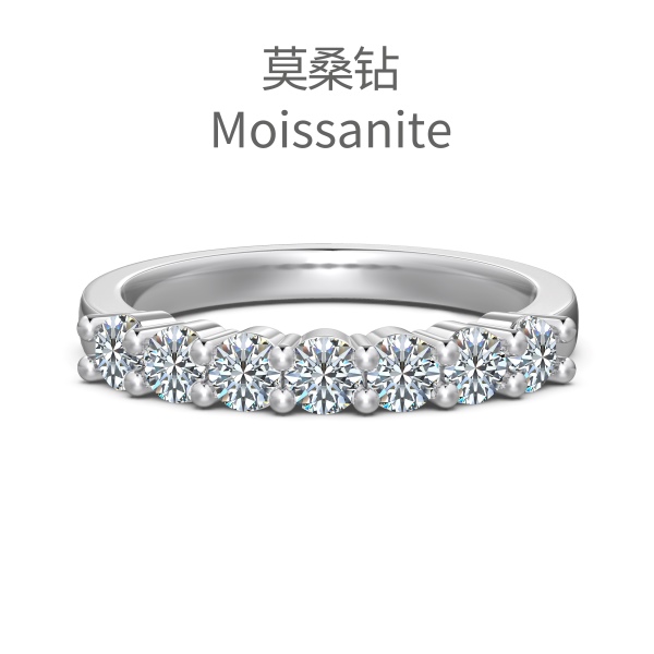 「莫桑钻 Moissanite 系列」S925纯银白色莫桑钻镶嵌排钻情侣套戒女款戒指