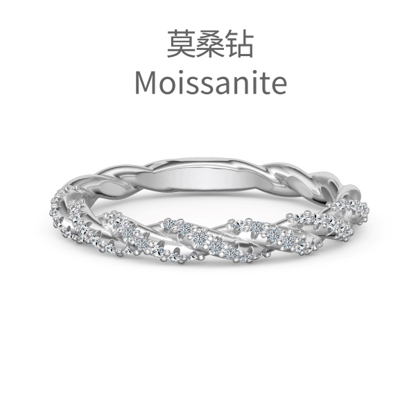「莫桑钻 Moissanite 系列」S925纯银麻花扭绳扭曲白色圆锆镶嵌设计ins小众不规则时尚简约百搭戒指
