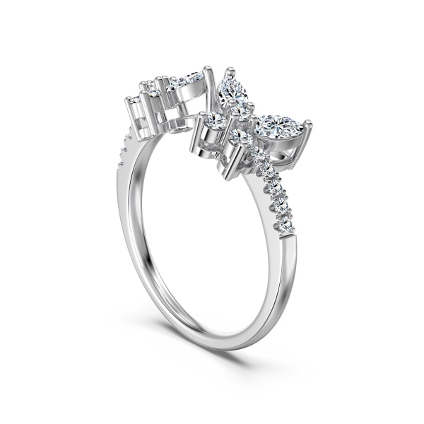 「莫桑钻 Moissanite 系列」「春·悦 Summer Joy 系列」S925纯银莫桑钻白色马眼形圆锆镶嵌蝴蝶设计开口时尚精致戒指